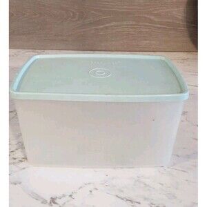 Vintage Tupperware Rectangular Pack N Store Container 1527 Clear With Aqua Lid
